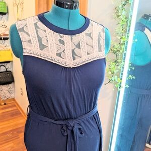 Monteau Navy and Cream Maxi Dress